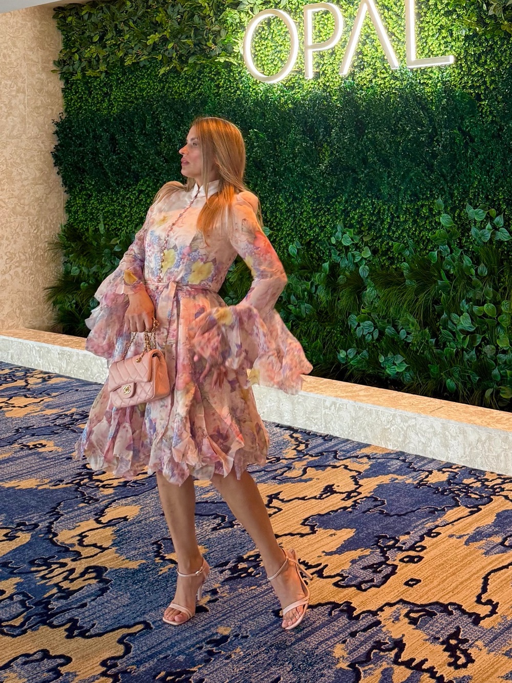 Nordstrom Pink Floral Ruffle Midi Dress